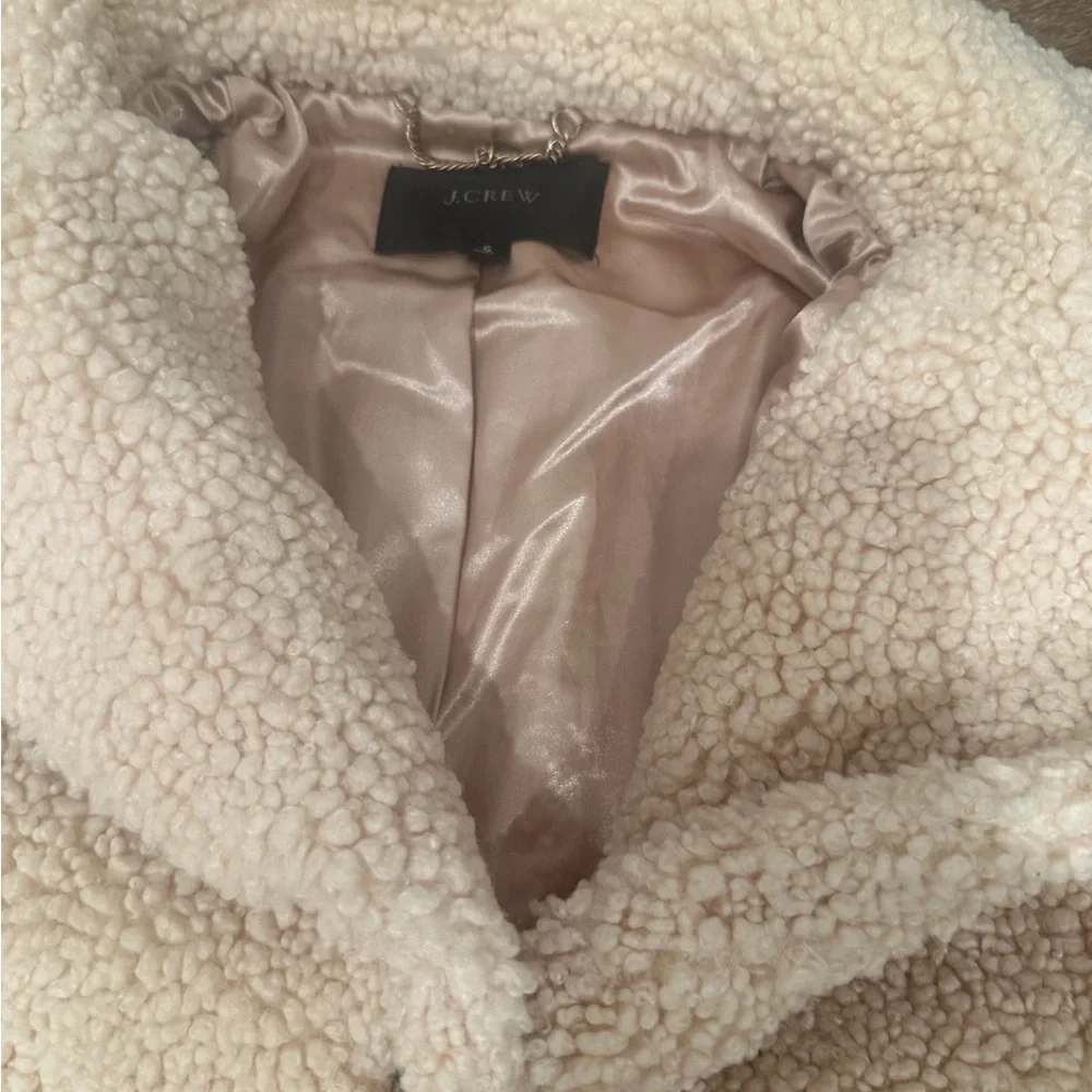 J. Crew Teddy Sherpa Jacket Ivory Button‎ Up Faux Fur Coat size small - Picture 9 of 10